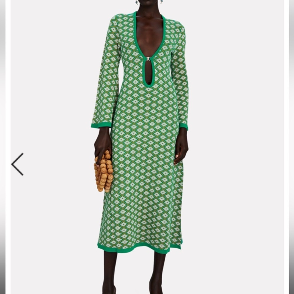 DODO BAR OR Lori Plunge-neck Green Geometric-jacquard Knit Dress